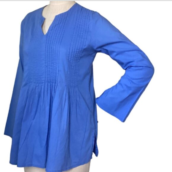 The Company Store Cotton Pleated Voile Tunic Top Sz S Periwinkle Blue 84D - Picture 3 of 7